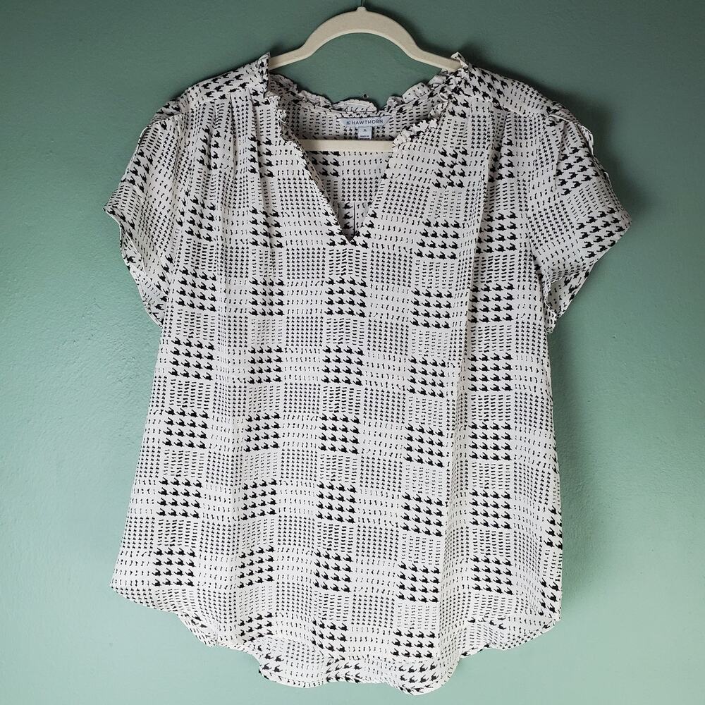 41 Hawthorn Womens Tiffany Tulip Sleeve Blouse Size XL Offwhite Houndstooth